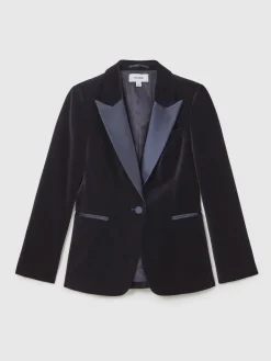 Reiss Navy Verda Velvet Single-Breasted Tuxedo Blazer Best