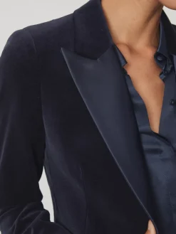Reiss Navy Verda Velvet Single-Breasted Tuxedo Blazer Best