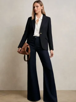 Reiss Navy Wynn Single-Breasted Textured Blazer Wool-Blend Best