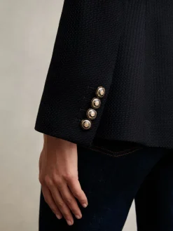 Reiss Navy Wynn Single-Breasted Textured Blazer Wool-Blend Best