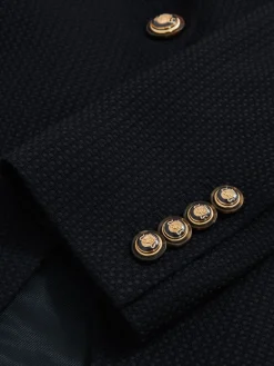 Reiss Navy Wynn Single-Breasted Textured Blazer Wool-Blend Best