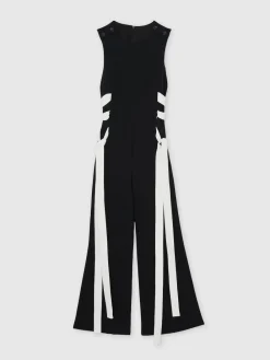 Reiss Navy/White Emma Lace-Up Side Wide-Leg Jumpsuit