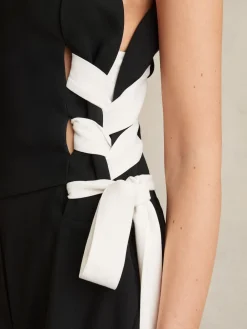 Reiss Navy/White Emma Lace-Up Side Wide-Leg Jumpsuit