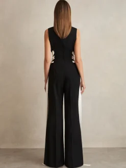 Reiss Navy/White Emma Lace-Up Side Wide-Leg Jumpsuit