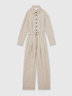 Reiss Neutral Abigail Tailored Wide Leg Jumpsuit Hot