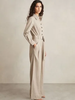 Reiss Neutral Abigail Tailored Wide Leg Jumpsuit Hot