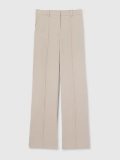 Reiss Neutral Brittany Straight-Leg Textured Wool-Blend Suit Trousers New
