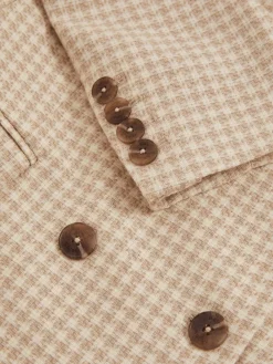 Reiss Neutral Check Bella Double Breasted Check Blazer With Wool New