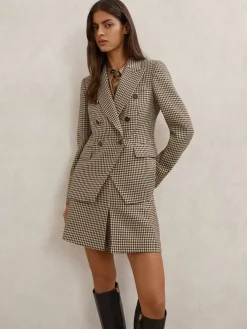Reiss Neutral Check Hartley Wool-Blend Double-Breasted Check Blazer Online