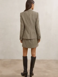 Reiss Neutral Check Hartley Wool-Blend Double-Breasted Check Blazer Online