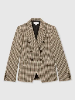 Reiss Neutral Check Hartley Petite Wool-Blend Double-Breasted Check Blazer Discount