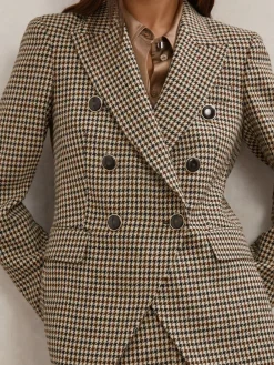 Reiss Neutral Check Hartley Petite Wool-Blend Double-Breasted Check Blazer Discount