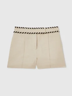 Reiss Neutral Fawn Linen Whipstitch Shorts Best