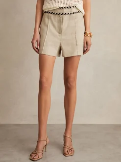 Reiss Neutral Fawn Linen Whipstitch Shorts Best