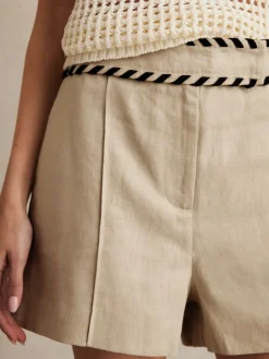 Reiss Neutral Fawn Linen Whipstitch Shorts Best