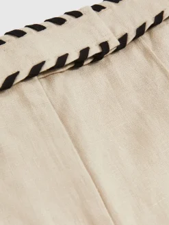 Reiss Neutral Fawn Linen Whipstitch Shorts Best