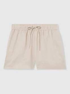 Reiss Neutral Willow Linen-Blend Drawstring Shorts Online