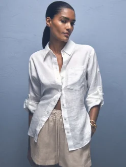 Reiss Neutral Willow Linen-Blend Drawstring Shorts Online