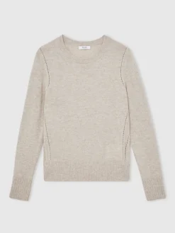 Reiss Oatmeal Neutral Anya Wool-Blend Open-Stitch Jumper with Cashmere Outlet