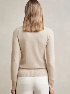 Reiss Oatmeal Neutral Anya Wool-Blend Open-Stitch Jumper with Cashmere Outlet