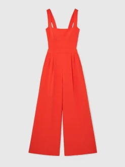 Reiss Dion Wide-Leg Cut-Out Jumpsuit Orange Hot