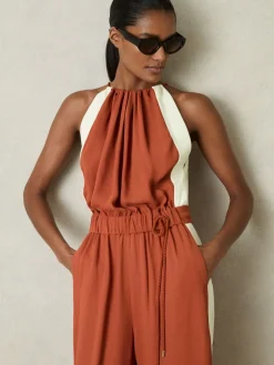 Reiss Orange Inez Colour-Block Rope-Cord Jumpsuit New
