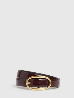 Reiss Oxblood Drew Patent Leather Oval Buckle Belt