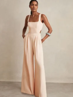Reiss Dion Wide-Leg Cut-Out Jumpsuit Pale Pink Sale