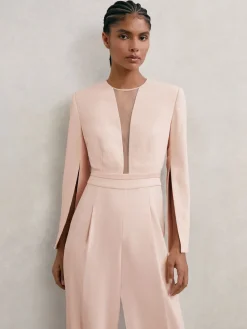 Reiss Pale Pink Evora Plunge-Neck Split-Sleeve Jumpsuit Best