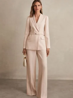 Reiss Pink Darcie Petite Wide-Leg Suit Trousers Online
