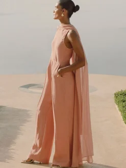 Reiss Farley Wide-Leg Cape Jumpsuit Pink Clearance