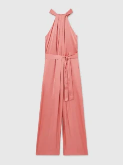Reiss Pink Rosin Satin Wide-Leg Draped Jumpsuit Hot