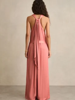Reiss Pink Rosin Satin Wide-Leg Draped Jumpsuit Hot