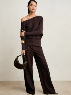 Reiss Lorna Asymmetric Draped Knitted Jumper Plum Best