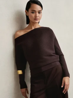 Reiss Lorna Asymmetric Draped Knitted Jumper Plum Best