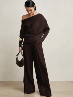 Reiss Lorna Asymmetric Draped Knitted Jumper Plum Best