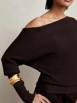 Reiss Lorna Asymmetric Draped Knitted Jumper Plum Best