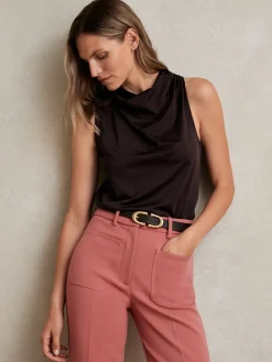 Reiss Darla Cotton-Blend Cowl-Neck Sleeveless Top Plum Purple Online