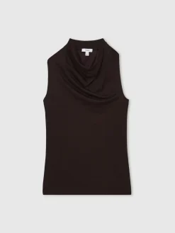 Reiss Darla Cotton-Blend Cowl-Neck Sleeveless Top Plum Purple Online