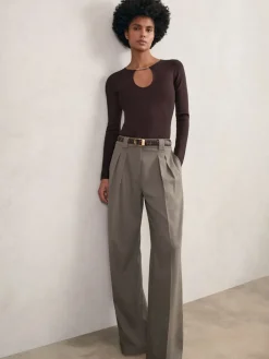 Reiss Tilly Chain-Detail Keyhole Knit Top Plum Clearance