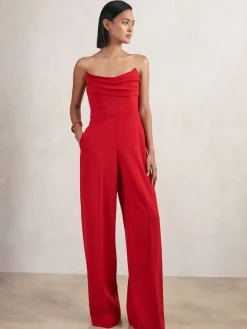 Reiss Ayla Structu Strapless Wide-Leg Jumpsuit Red Clearance