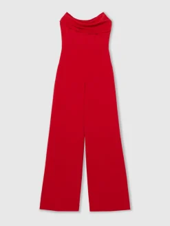 Reiss Ayla Structu Strapless Wide-Leg Jumpsuit Red Clearance