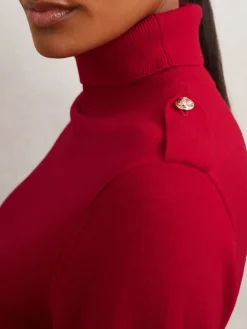 Reiss Corrine Wool Epaulette Roll-Neck Jumper Red Sale