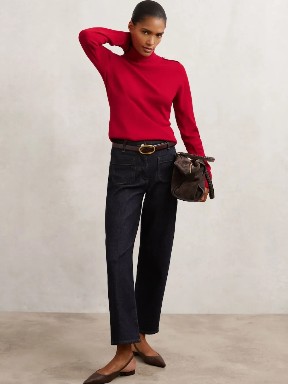 Reiss Corrine Wool Epaulette Roll-Neck Jumper Red Sale