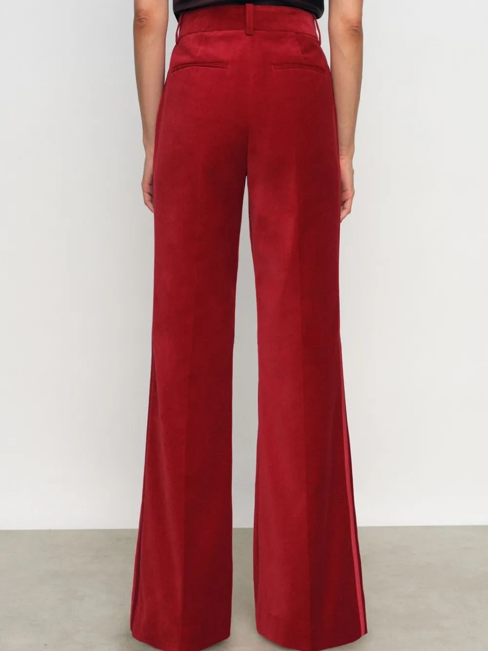 Reiss Elia Velvet Tuxedo-Stripe Fla Trousers Red Discount