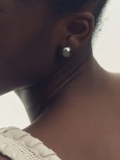 Reiss Pollie Polished Ball Huggie Earrings Silver Tone Online