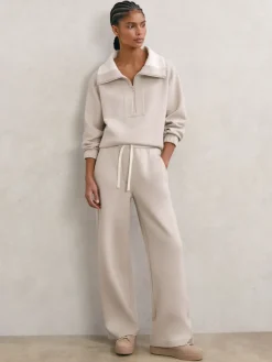 Reiss Laney Petite Premium Interlock Wide-Leg Joggers Stone Discount