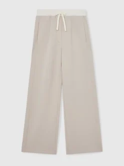 Reiss Laney Petite Premium Interlock Wide-Leg Joggers Stone Discount