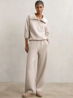 Reiss Laney Premium Interlock Wide-Leg Joggers Stone New