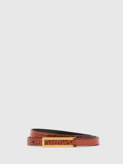 Reiss Bronya Leather Crocodile-Effect Belt Tan Sale